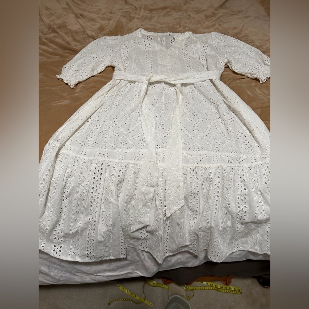 Wyse London Talina Broderie White Eyelet Belted Dress XL